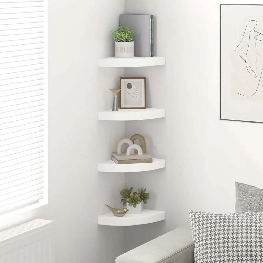 Floating Corner Shelves MDF 25 x 25 x 3.8 cm White 4 Pieces