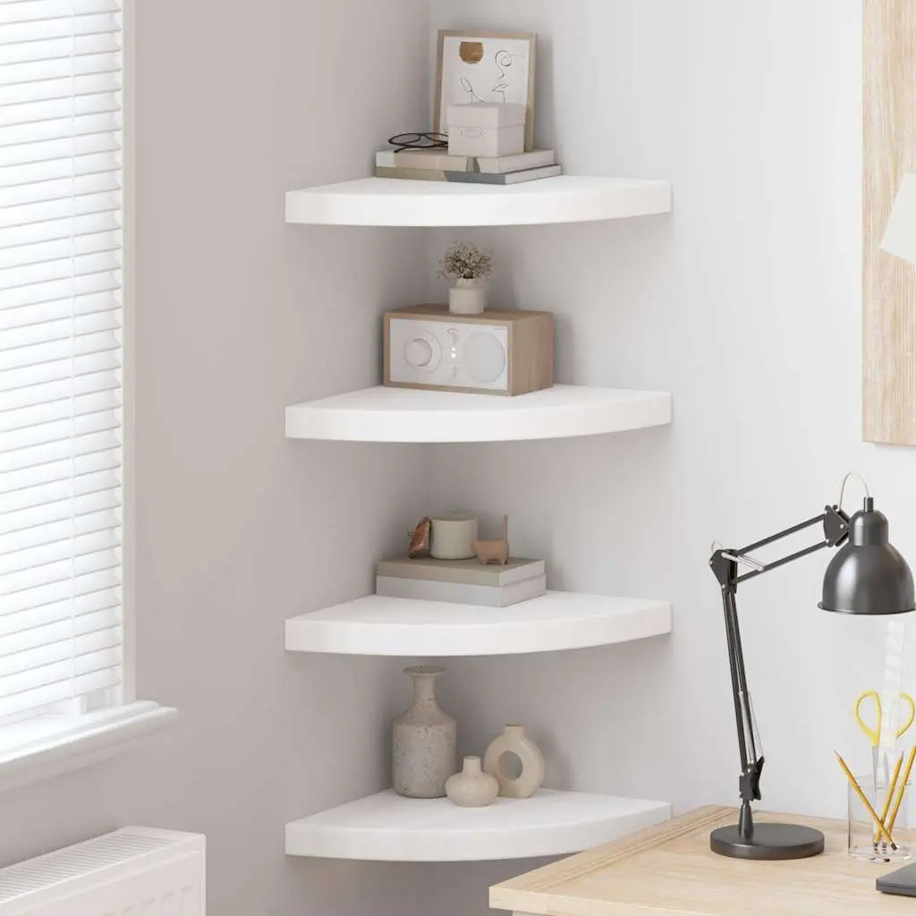 Floating Corner Shelves Honeycomb MDF 35x35x3.8 cm White 4 Piece