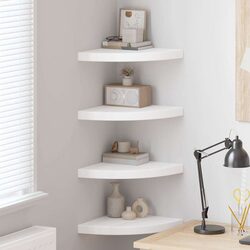 4 White Floating Corner Shelves for Display 35x35x3.8 cm