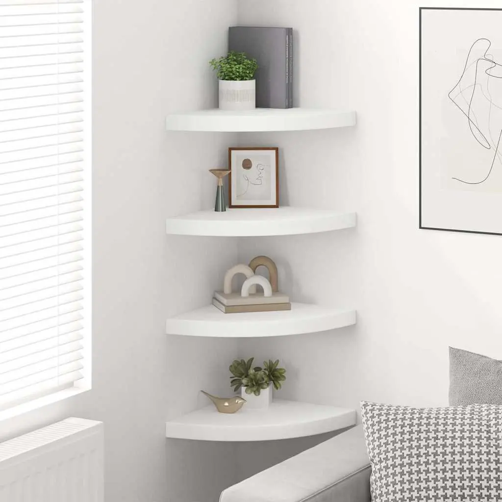 Floating Corner Shelves Honeycomb MDF 35x35x3.8 cm White 4 Piece