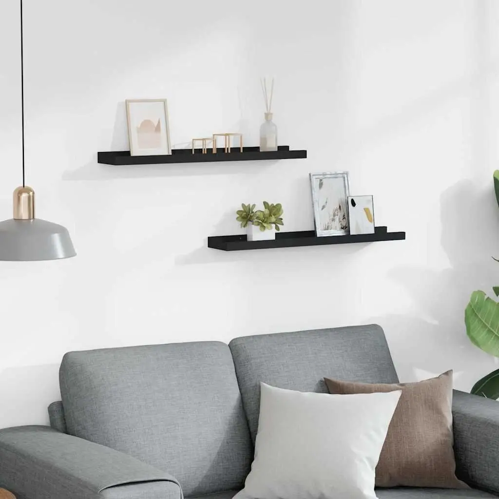 Picture Frame Ledge Shelves 2pcs Wall Mounted Display Shelf Black 60x9x3cm MDF