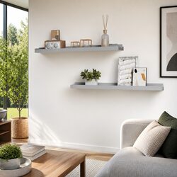 Set of 2 Durable Grey Wall-Mounted Picture Frame Shelves