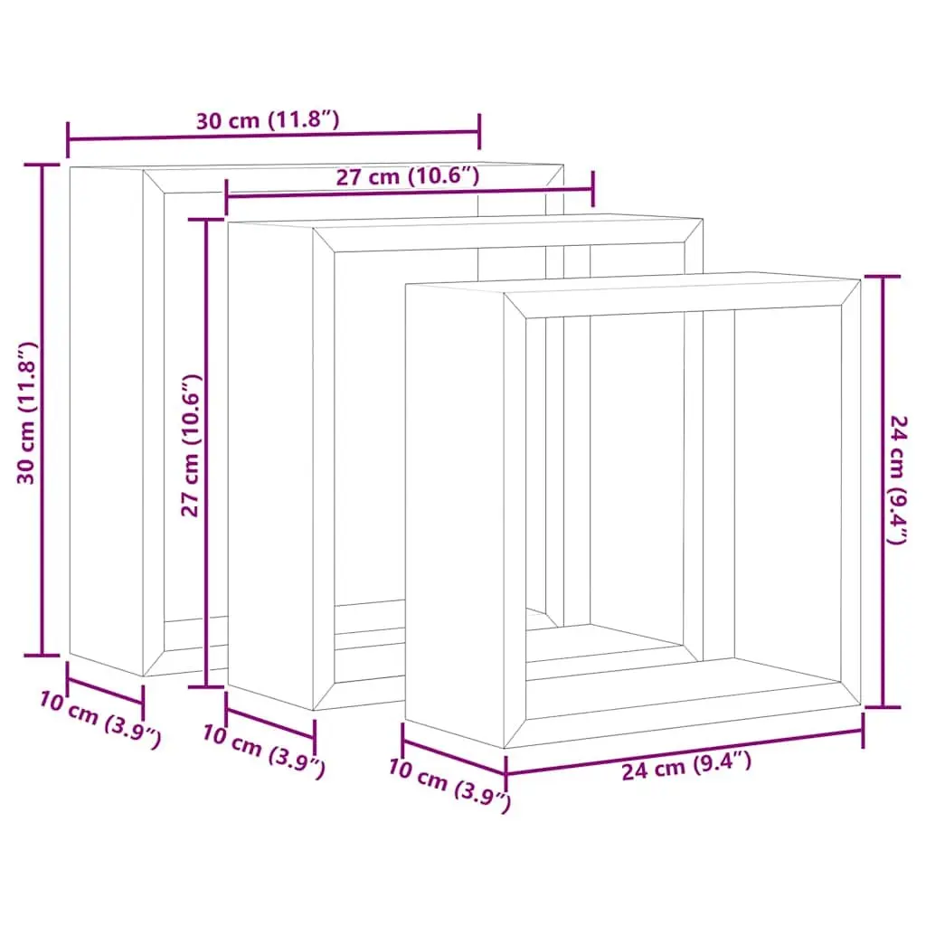 Wall Cube Shelves 3 Pieces Grey Storage Organiser Display Floating Corner Unit