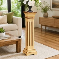 Sturdy Brown MDF Square Pillar Plant Stand for Indoor/Outdoor
