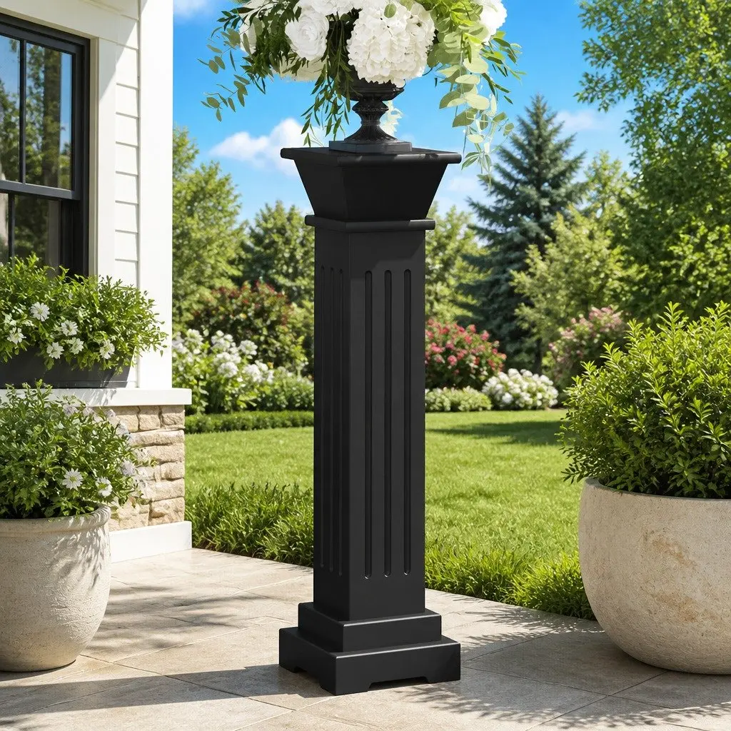 Square Pillar Plant Stand in Black MDF