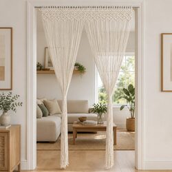 Elegant Macrame String Curtain 140x240 cm Cotton Cream