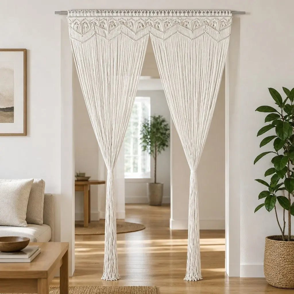 Cream Cotton Macrame String Curtain 140x240 cm