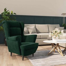 Green Velvet Upholstered Armchair with Padded Backrest