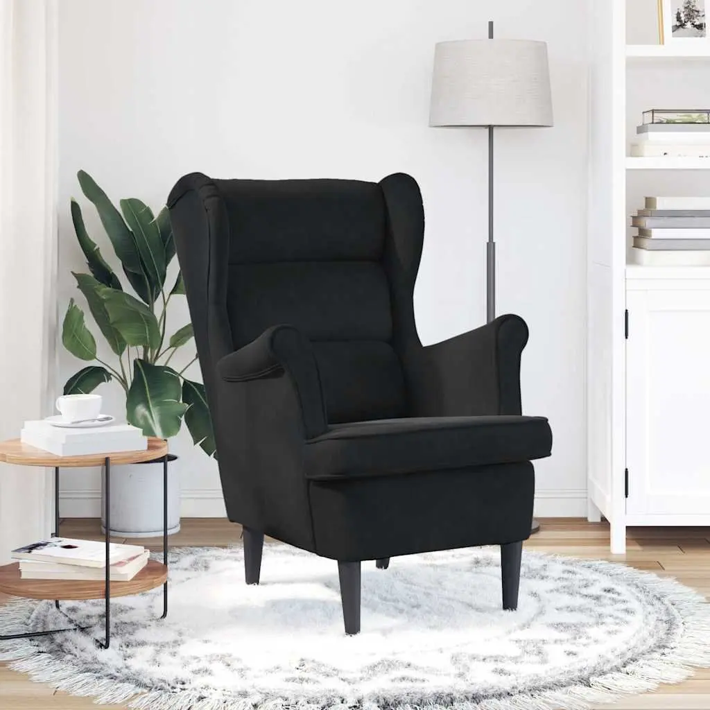 Black Velvet Upholstered Lounge Chair with Padded Support