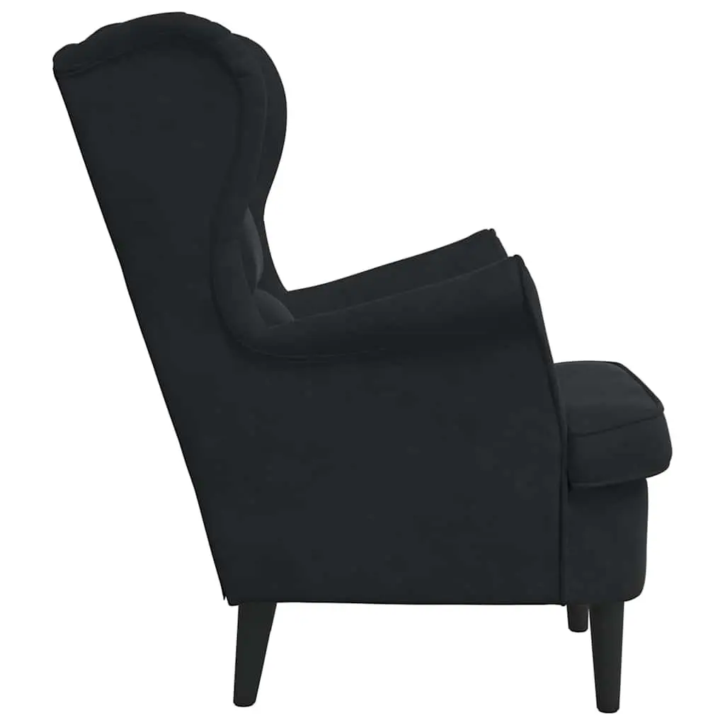 Black Velvet Upholstered Lounge Chair with Padded Support