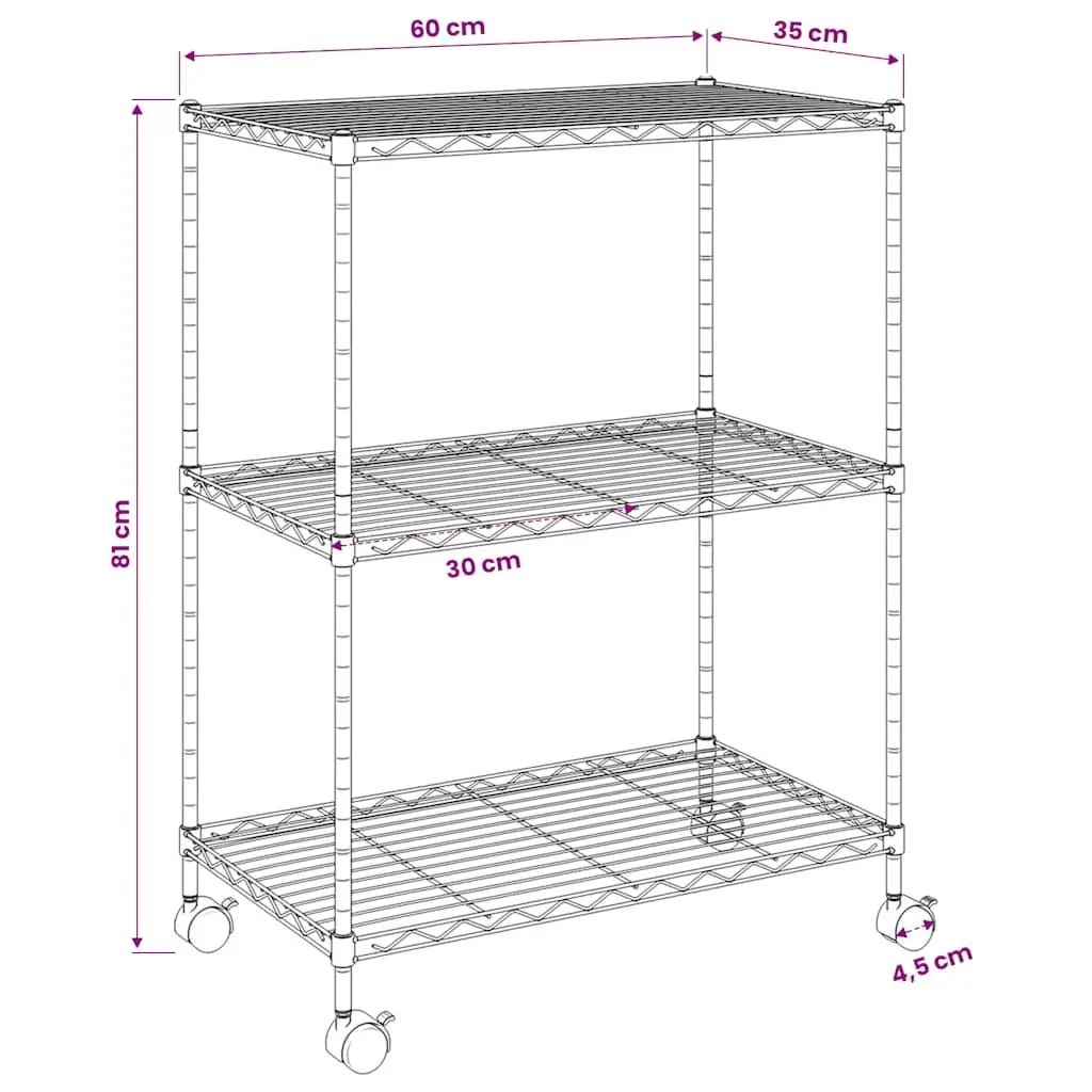 3-Tier Wire Storage Rack on Wheels for Easy Use