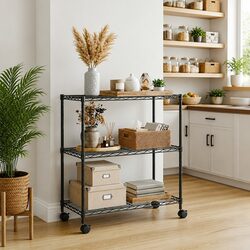 Durable 3-Tier Storage Rack with Wheels 60x35x81cm Black