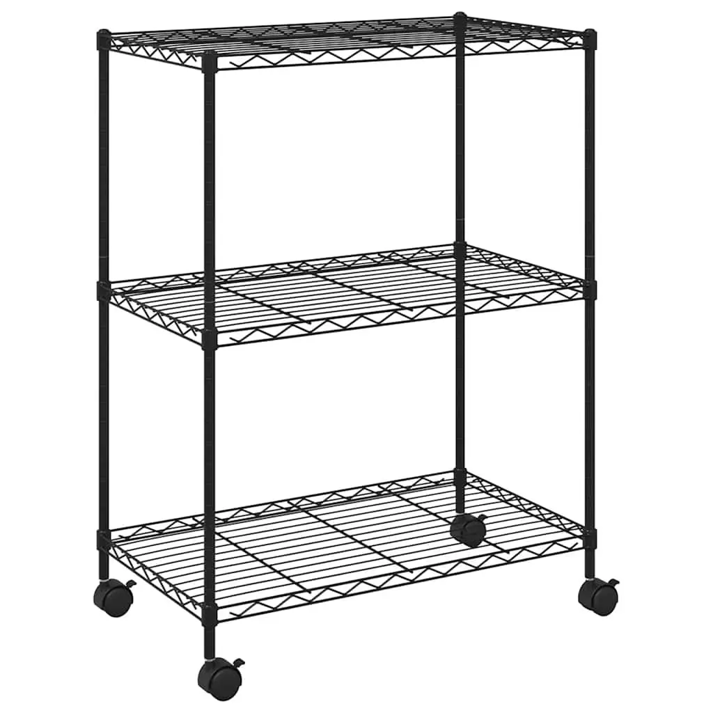 3-Tier Storage Rack with Wheels 60x35x81cm Black