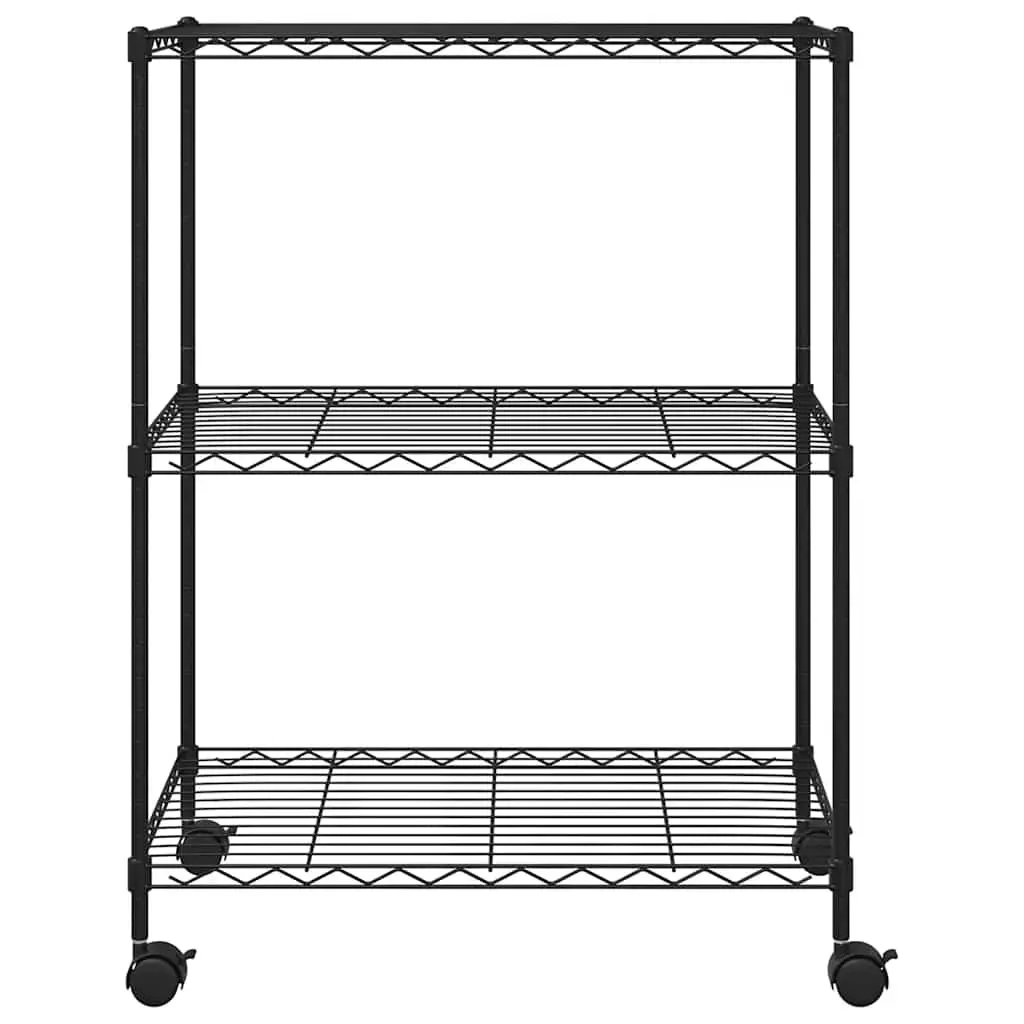 3-Tier Storage Rack with Wheels 60x35x81cm Black