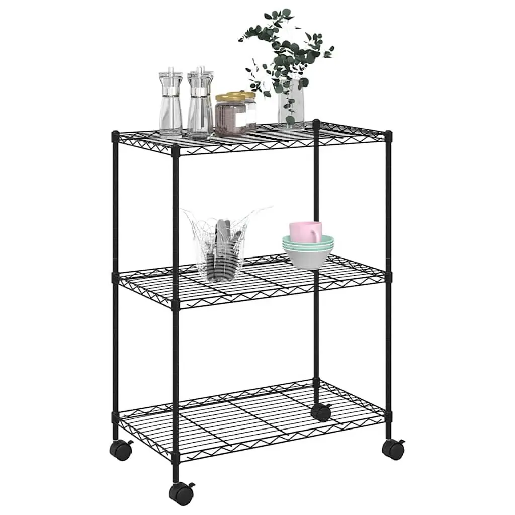 3-Tier Storage Rack with Wheels 60x35x81cm Black