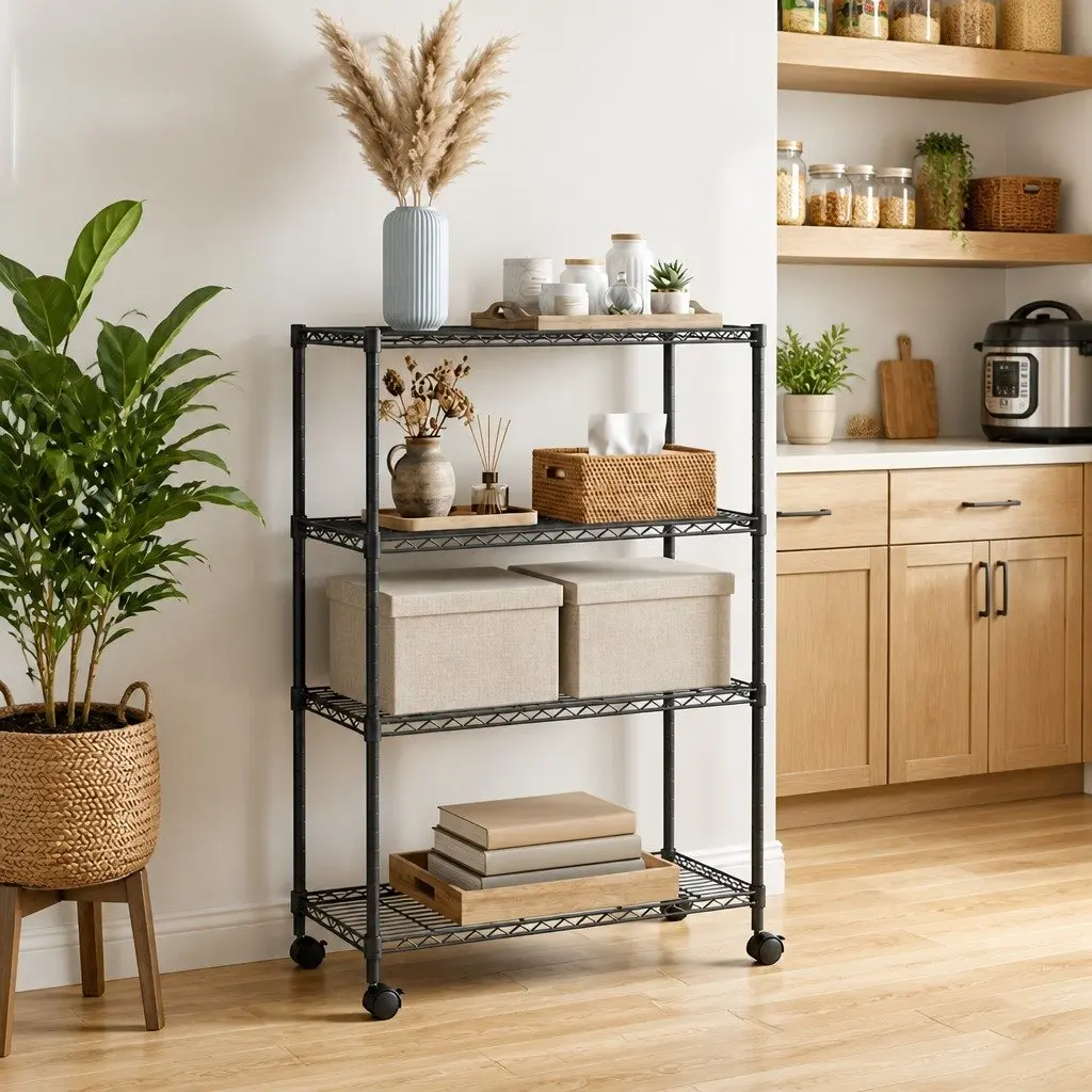4-Tier Storage Shelf Iron 90 x 35 x 142 cm Black