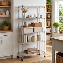 5-Tier Wire Storage Shelf on Wheels Industrial Organization Garage Kitchen