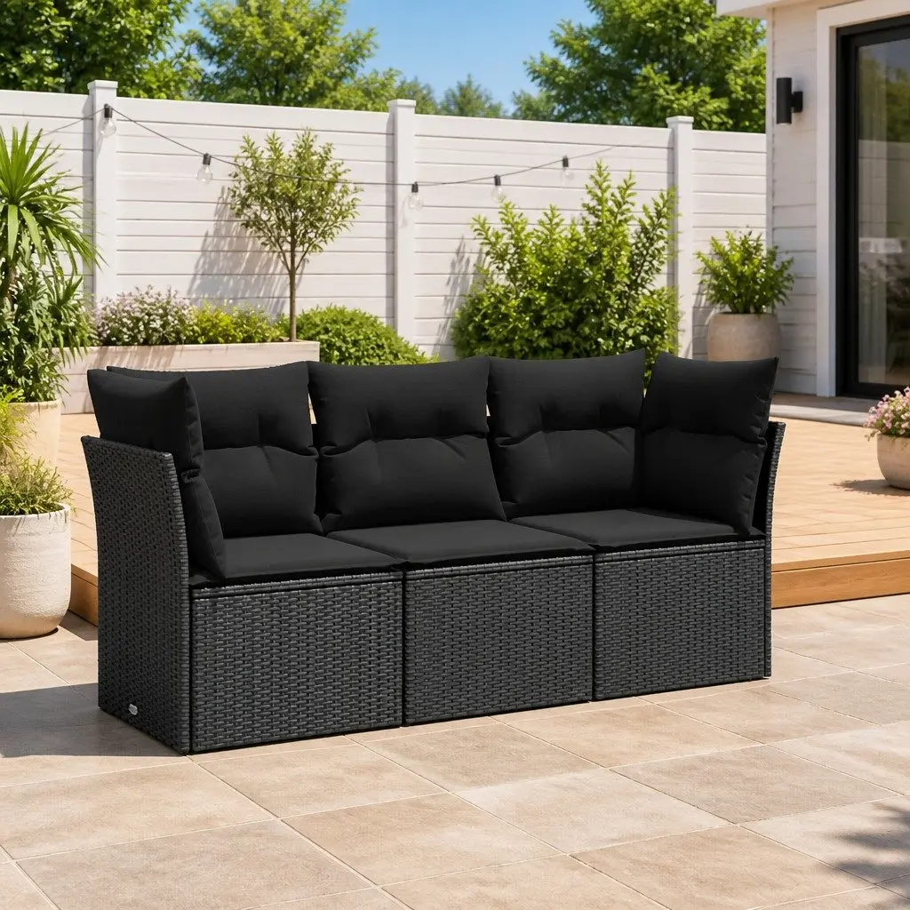 3 Piece Outdoor Garden Sofa Set PE Poly Rattan Black