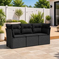 Durable 3 Piece Black Poly Rattan Outdoor Sofa Set