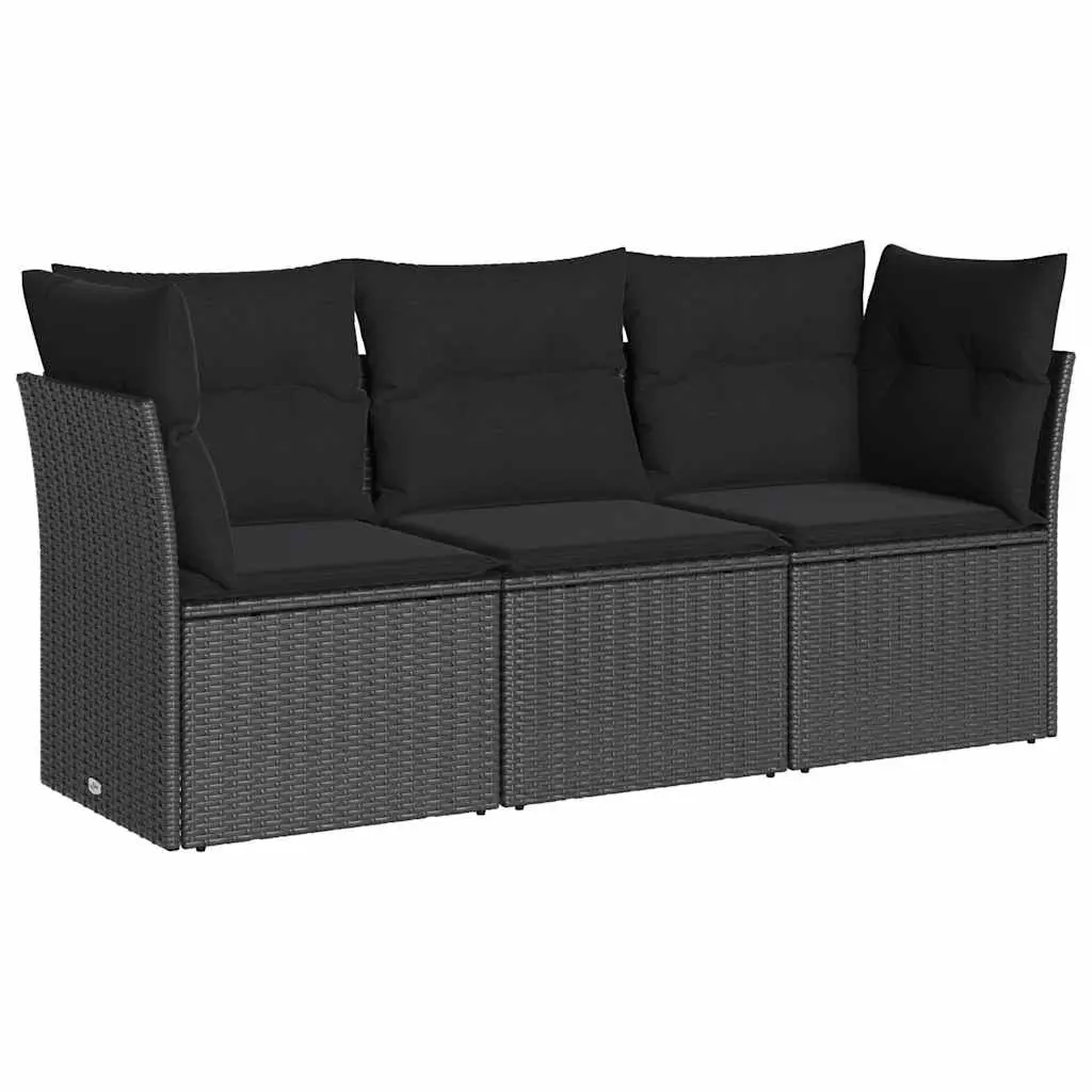 3 Piece Outdoor Garden Sofa Set PE Poly Rattan Black