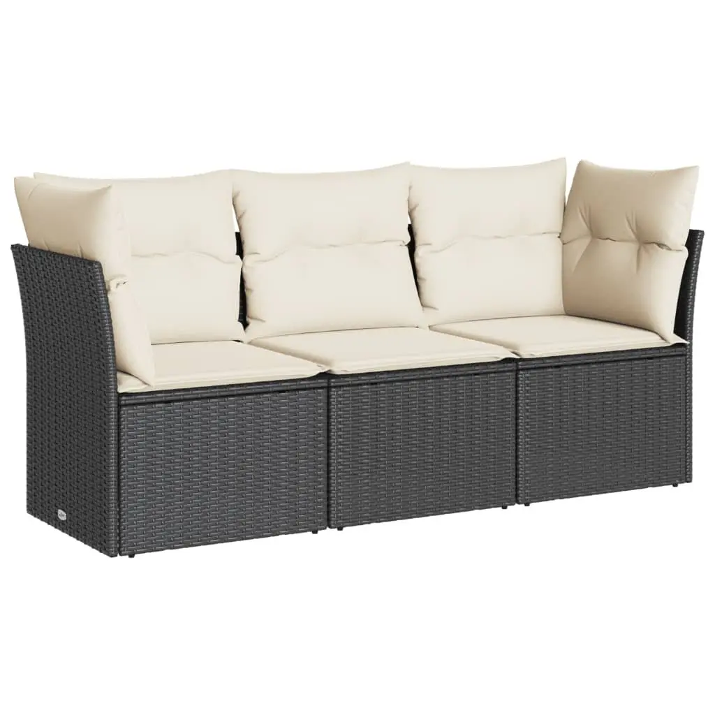 Garden Sofa Set PE Rattan 3 Piece Black Outdoor Furniture