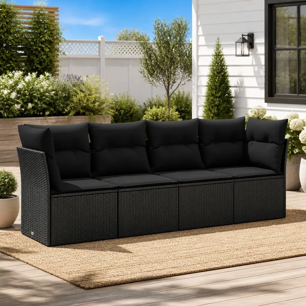 4 Piece Garden Sofa Set PE Rattan Black Outdoor Furniture