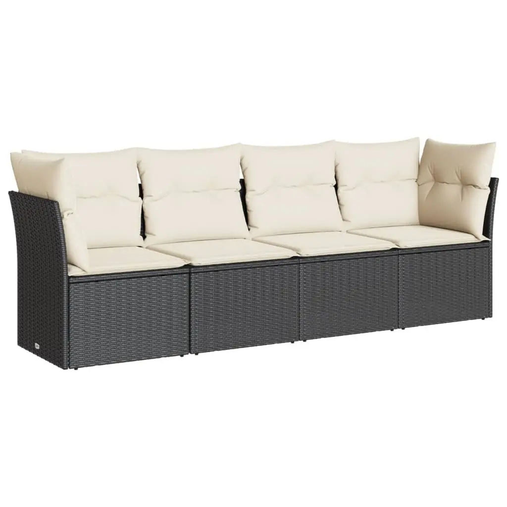 4-Piece Modular Garden Sofa Set in Black Rattan