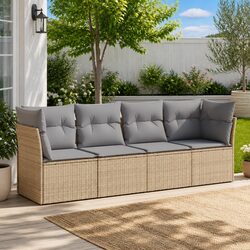 Beige 4-Piece Rattan Garden Sofa Set with Storage