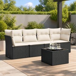 Premium 5-Piece Black Poly Rattan Garden Sofa Set