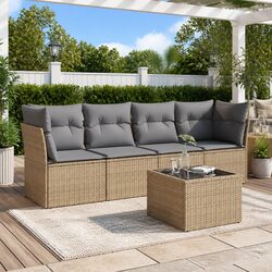 5 Piece Outdoor Sofa Set with Storage Cushions - Beige