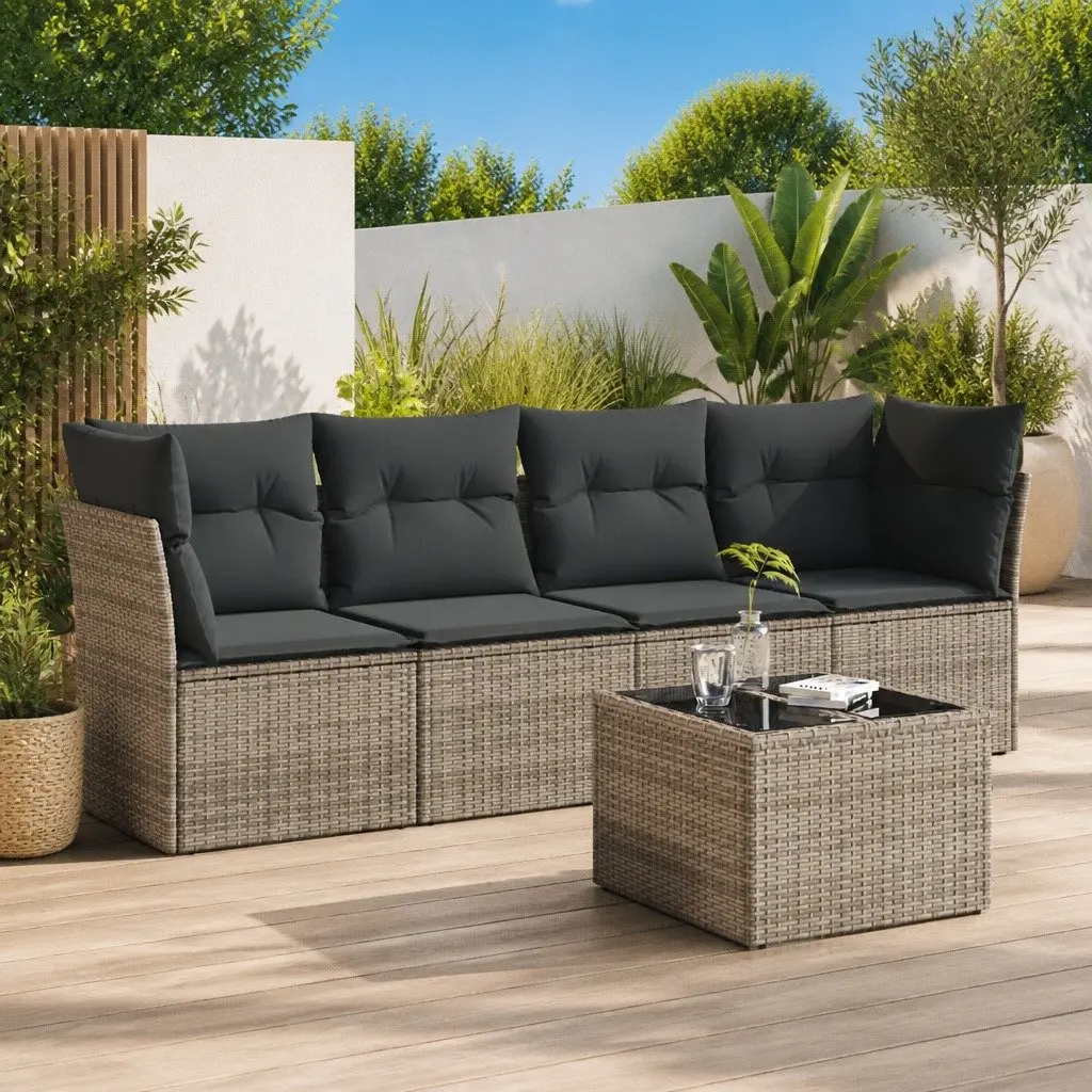 5 Piece Grey Poly Rattan Garden Sofa Set
