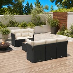 Stylish Black 6-Piece Garden Sofa Set with Cushions