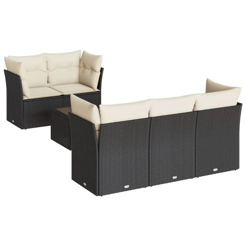 Garden Sofa Set PE Rattan 6 Piece Black Outdoor Furniture Patio Sectional with Cushions
