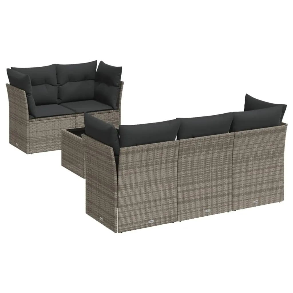 Garden Sofa Set Poly Rattan 6 Piece Outdoor Furniture Grey
