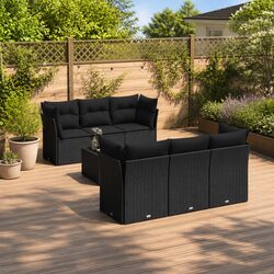7 Piece Black Poly Rattan Garden Sofa Set for Outdoors