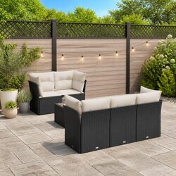 Premium 7 Piece Black Poly Rattan Garden Sofa Set