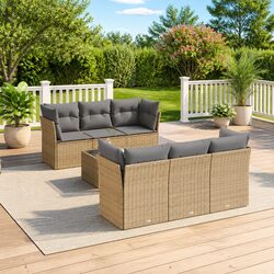 Beige 7 Piece Outdoor Garden Sofa Set with Cushions