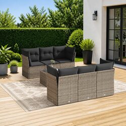 Grey Outdoor 7 Piece Rattan Garden Sofa Set with Cushions