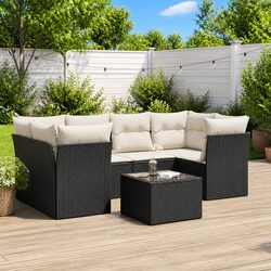Exceptional 7 Piece Black Garden Sofa Set with Cushions