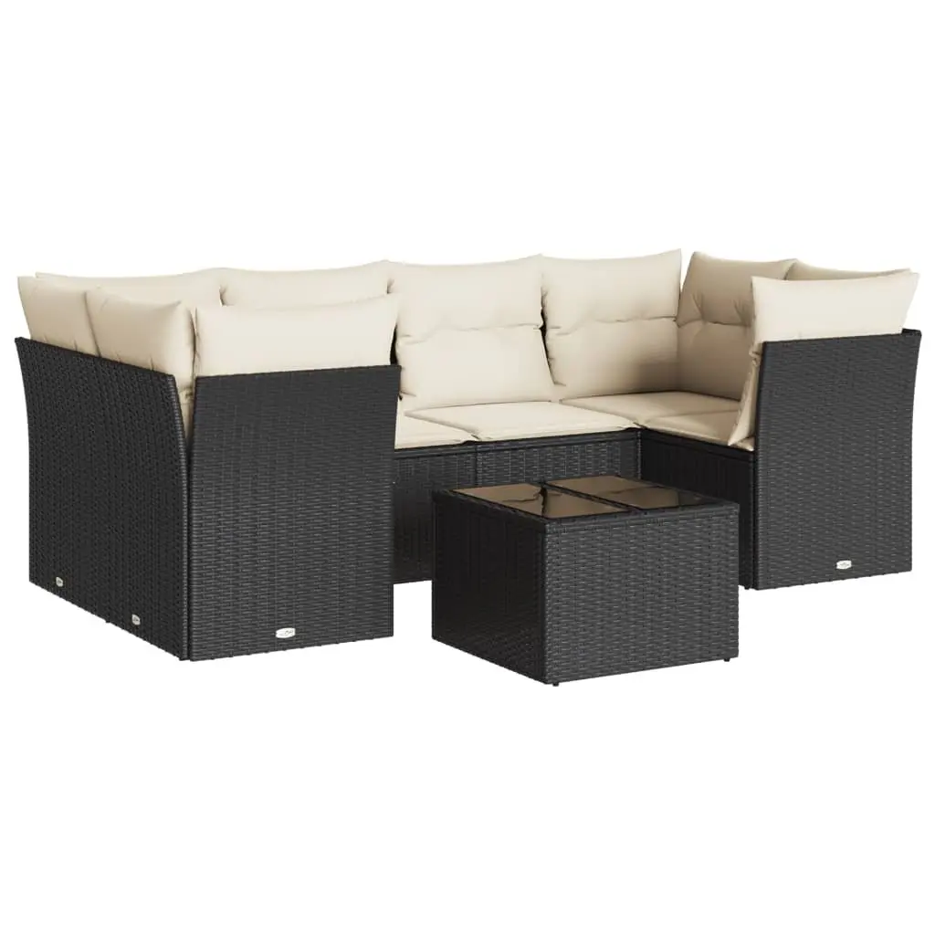 7 Piece Garden Sofa Set PE Rattan Modular Black with Cushions