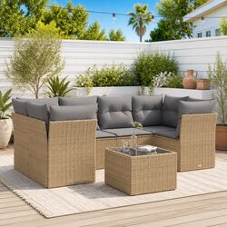 High-Quality 7 Piece Beige Garden Sofa Set with Storage