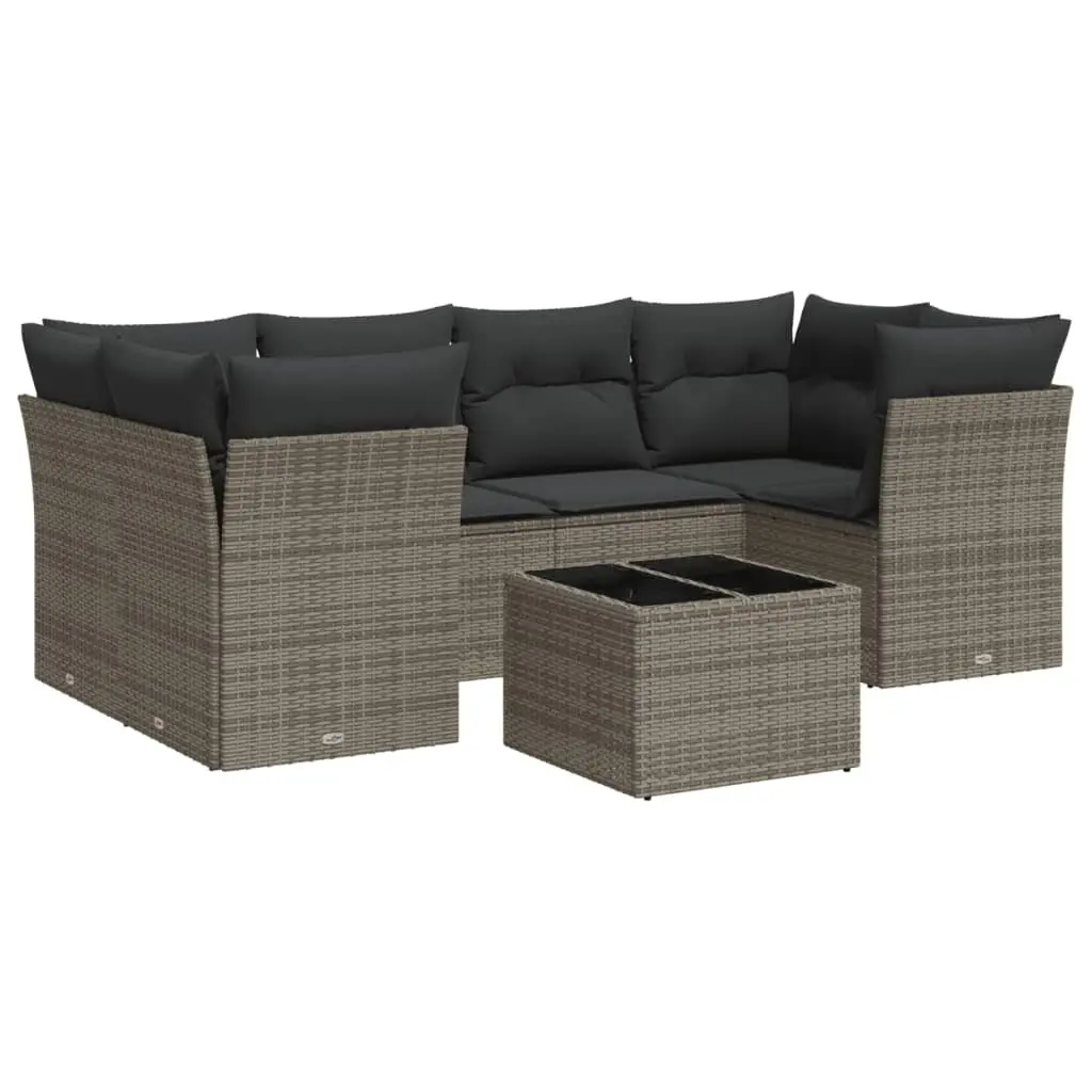 7 Piece Garden Sofa Set PE Rattan Grey Outdoor Furniture