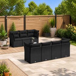 Premium 8 Piece Black Poly Rattan Garden Sofa Set
