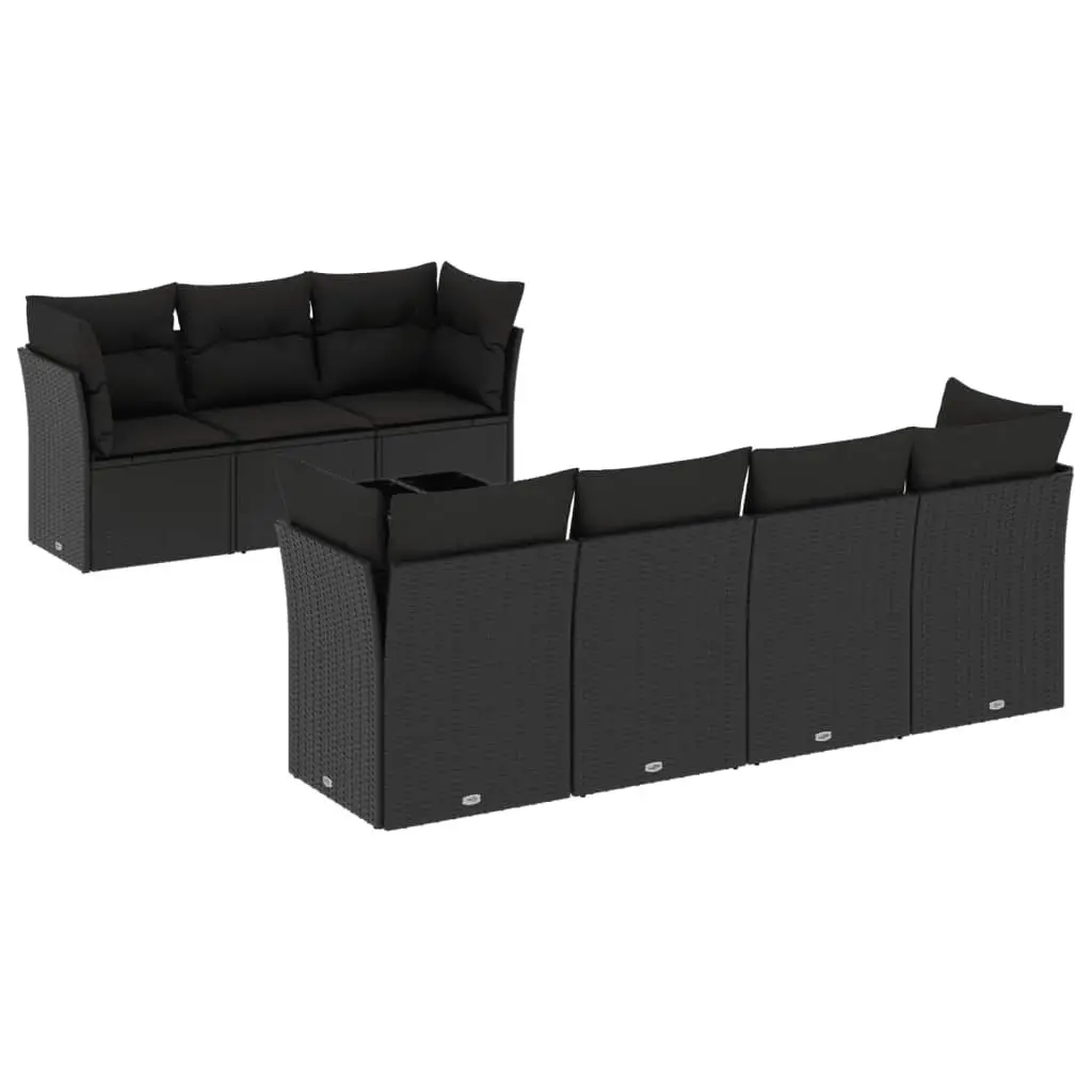 Garden Sofa Set PE Rattan 8 Piece Outdoor Furniture Black Patio Lounge