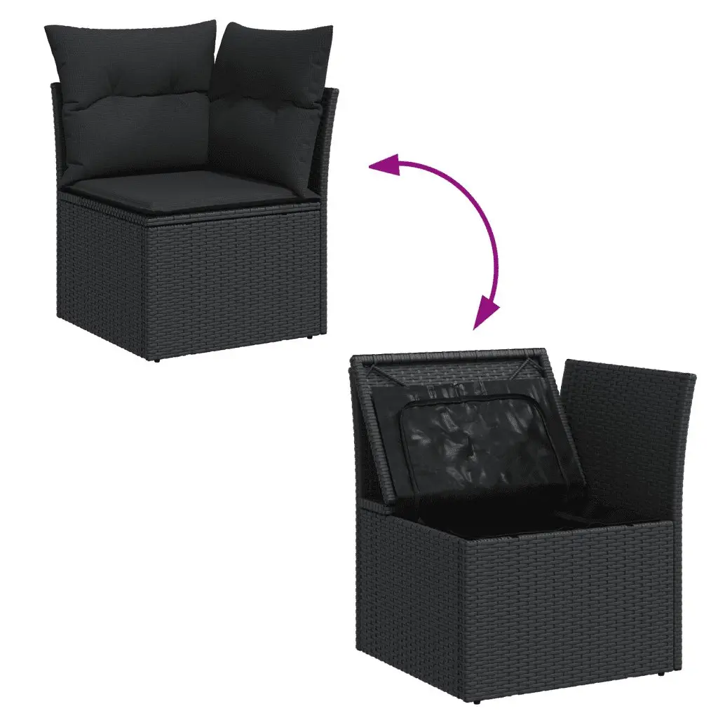 Garden Sofa Set PE Rattan 8 Piece Outdoor Furniture Black Patio Lounge
