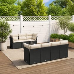 8-Piece Black PE Rattan Outdoor Sofa Set with Cushions