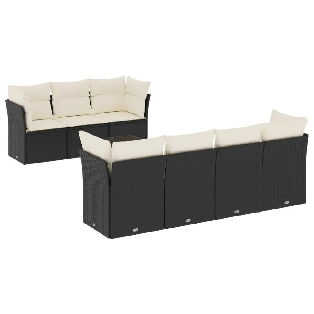 8 Piece Outdoor Garden Sofa Set PE Rattan Black with Cushions
