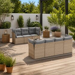 8-Piece Outdoor Garden Sofa Set in Beige Poly Rattan
