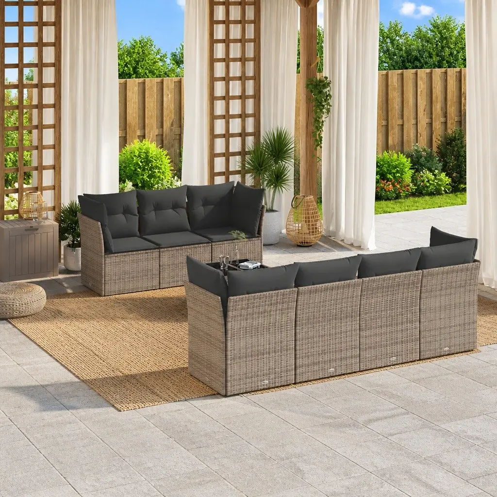Garden Sofa Set PE Rattan 8 Piece Outdoor Furniture Grey with Storage Cushions