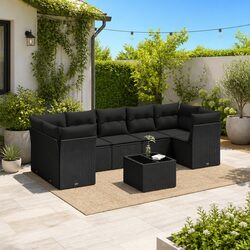 Premium 8 Piece Black Poly Rattan Garden Sofa Set